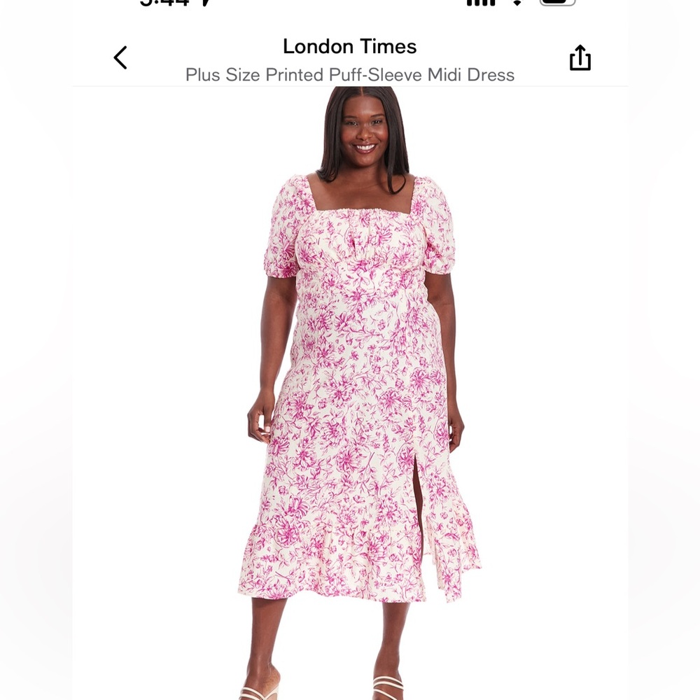 London Times Pink Floral Puff-Sleeve Midi Dress